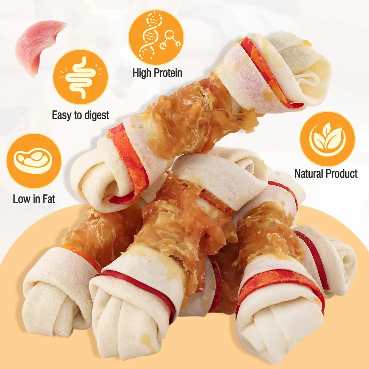 Snack per cani Ossa di pelle grezza avvolte nel pollo, ossa annodate avvolte nel pollo a lunga durata da masticare per cani 4,5", snack per l'addestramento facili da digerire,200G (200G)