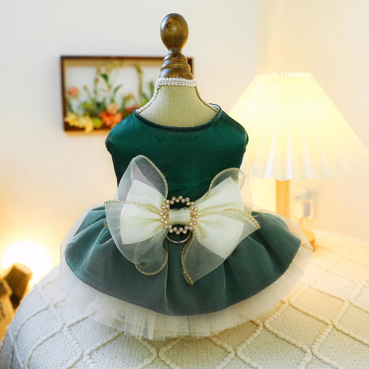 Vestito per cani di piccola taglia, gonna per cuccioli con fiocco retrò, tutù da principessa, per matrimonio, abito in pizzo per gatti e cani di piccola taglia (verde, XL)