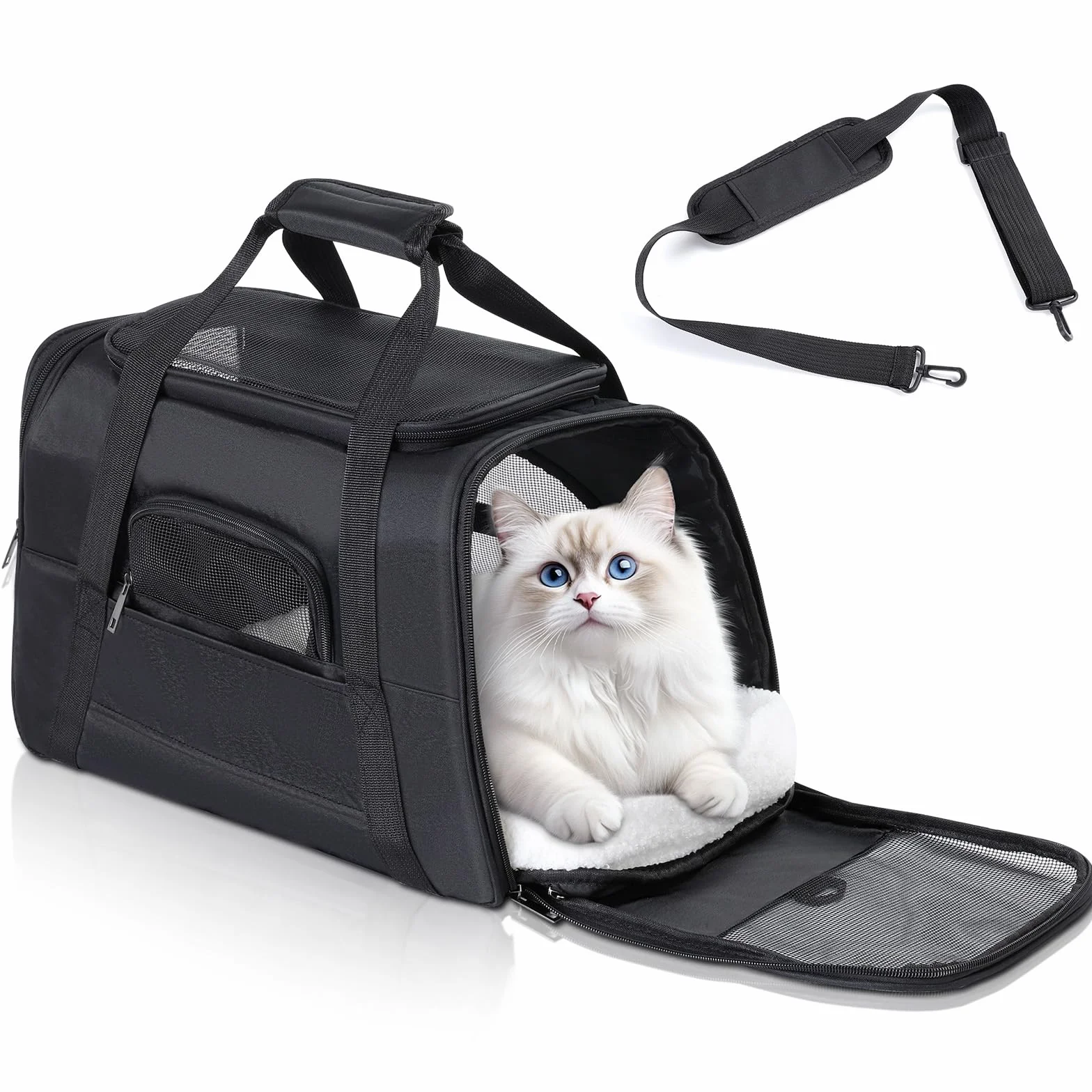 Romon Trasportino per Cani e Gatti, Trasportino Gatto Portabile e Pieghevole Cane Cani Trasportino Morbido e Traspirante Cane Taglia Piccola Borsa Trasportino Viaggio Auto Con Tracolla e Imbottito
