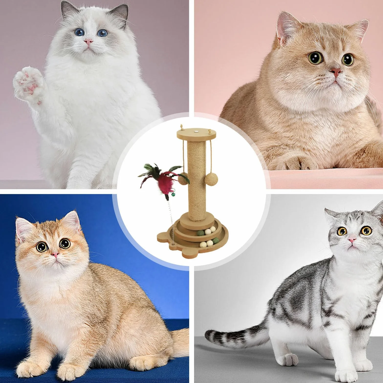Tiragraffi per Gatti | Torre Con Palline Per Gatti,Struttura Arrampicabile Con Bacchetta Gioco E Palle In Sisal Resistente Verticale Per Cuccioli