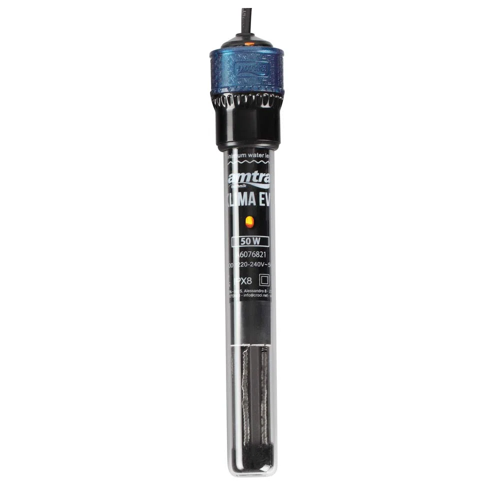 Amtra Klima EVO - Riscaldatore automatico per acquari, da 25 L fino a 50 litri, regolabile da 18 a 34 gradi, provetta in quarzo infrangibile, con ventose, potenza 50W
