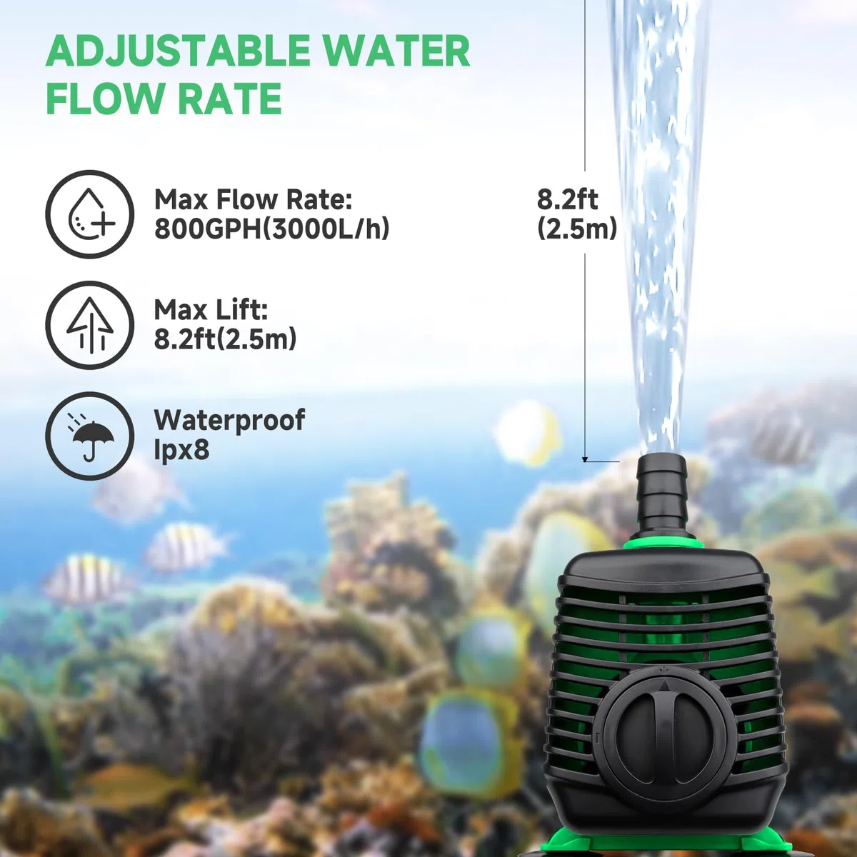 AQQA Pompa Acquario, 45W 3000L/H Regolabile Ultra Silenziosa Pompa Acqua Sommergibile, 2.5m Testa Alta Pompa Fontana per Idroponica, Laghetto, Acquari
