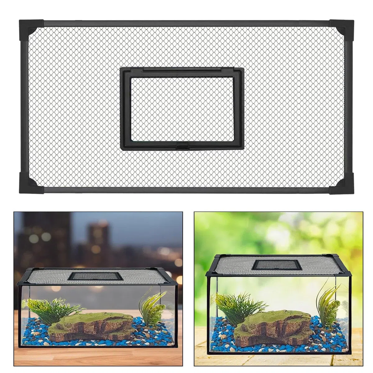 Baoblaze Coperchio del Serbatoio di Ricambio Auto-assemblante Copertura Anti-Salto Copertura Nera per Acquario Accessori Multifunzione Facile da Installare, 80x40 Cm