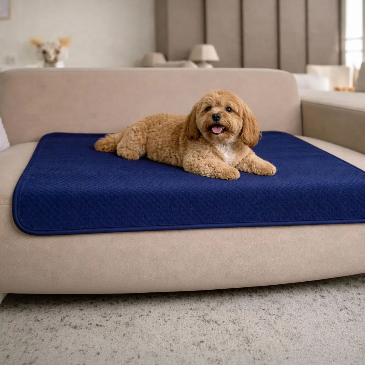 Dreamzie Coperta Impermeabile per Cani 80x100cm - Copridivano Impermeabile per Animali - Reversibile e Lavabile in Lavatrice in Pile Sherpa per Letto o Divano - Blu navy