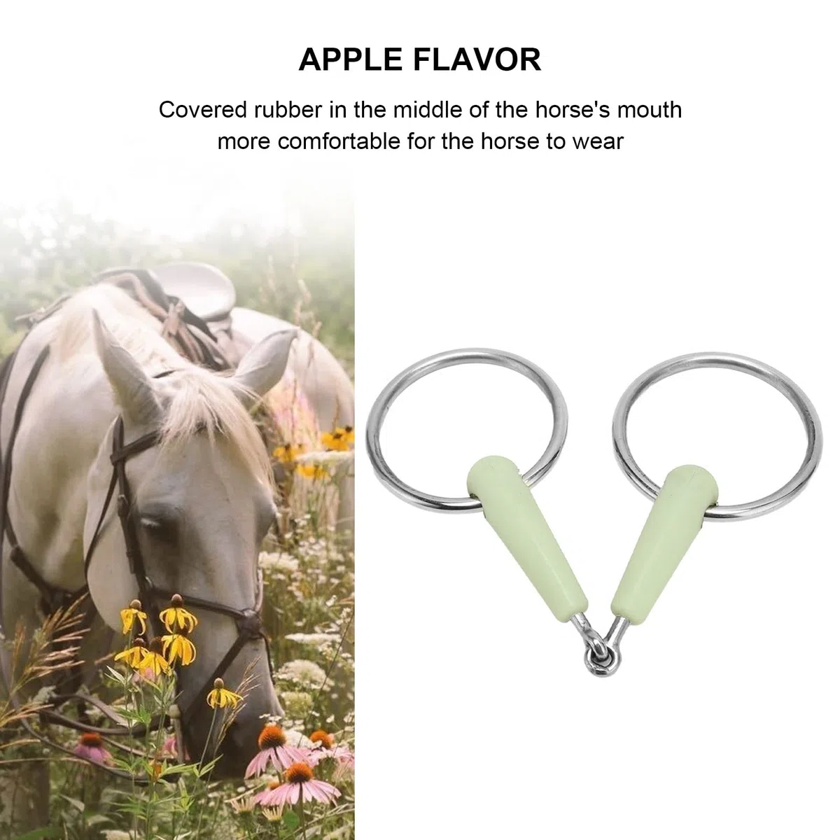 Luqeeg Filetto per Cavallo Avvolto in Gomma in Acciaio Inossidabile, Sapore di Mela, per Bocca di Cavallo Ad Sciolto Professionale per Allenamento, Equitazione