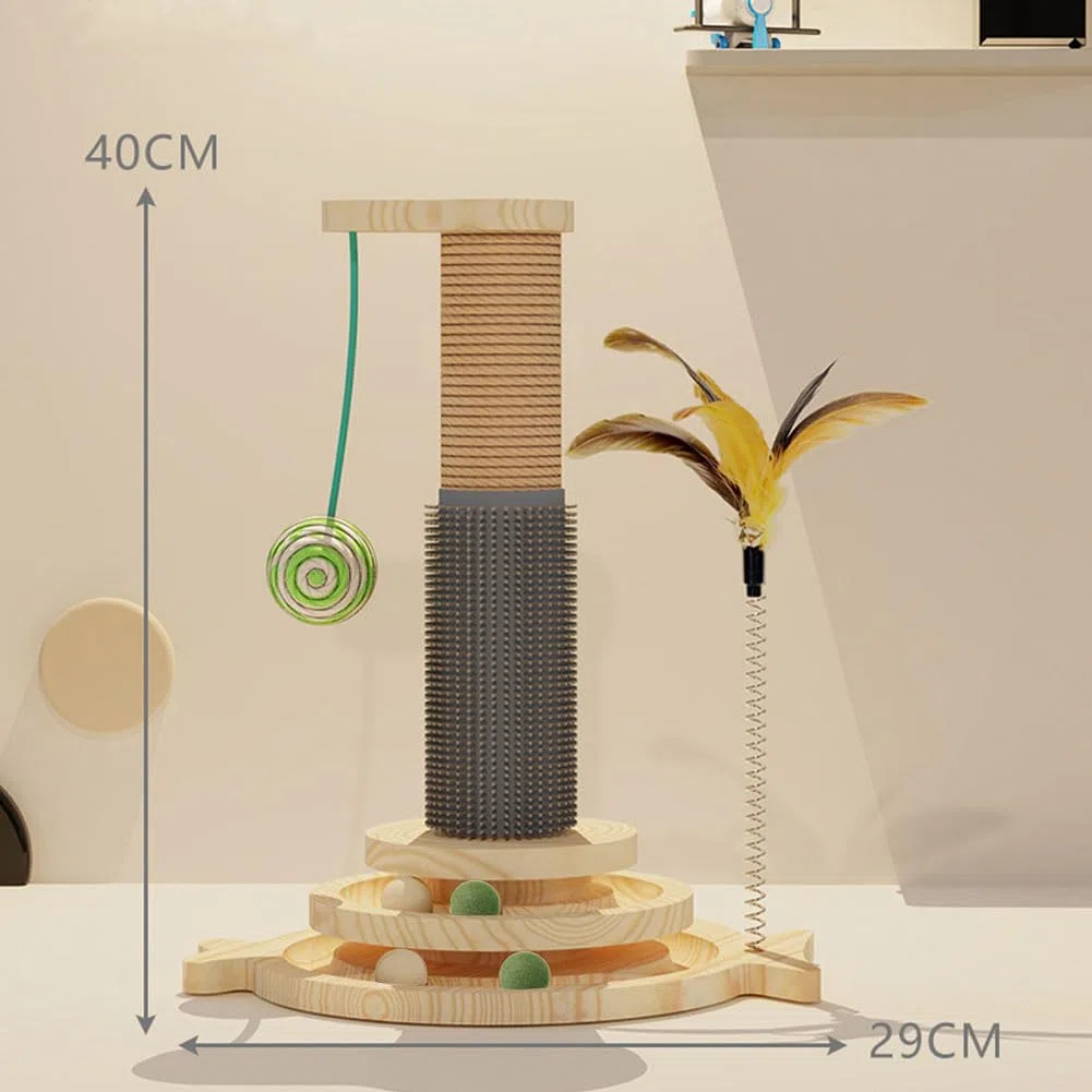 Marchul 5 in 1 Giocattolo per Gatti: Tiragraffi per Gatti in Sisal con Pettine in Silicone, Torre Giocattolo con Palla Appesa e Palla Interattiva con Piuma Elastica per Giocare al Chiuso