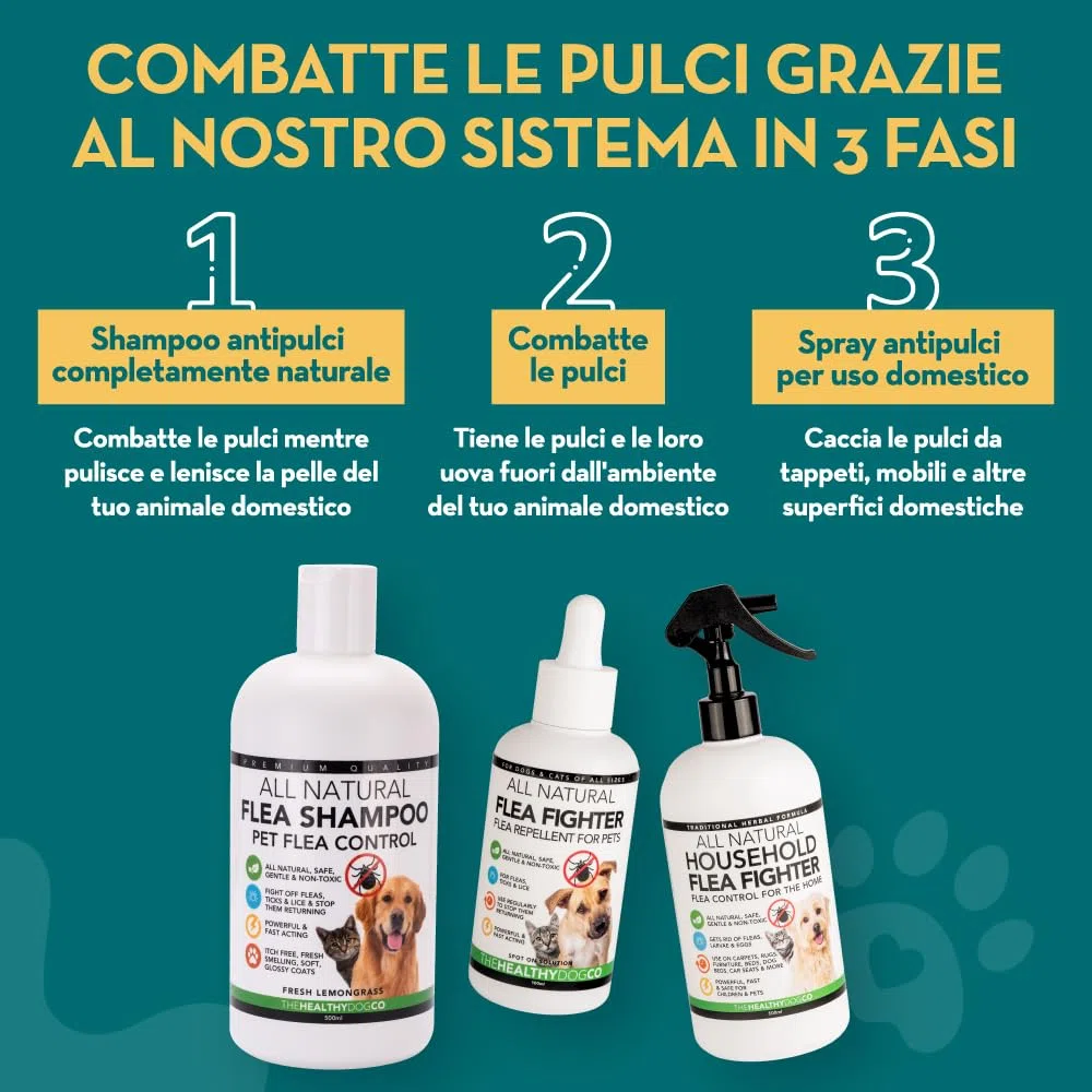 All Natural Shampoo Antipulci | Citronella | 500ml | Il Miglior Trattamento per Cani e Gatti | Formula Sicura ed Efficace | Elimina e Previeni Pulci, Zecche e Pidocchi