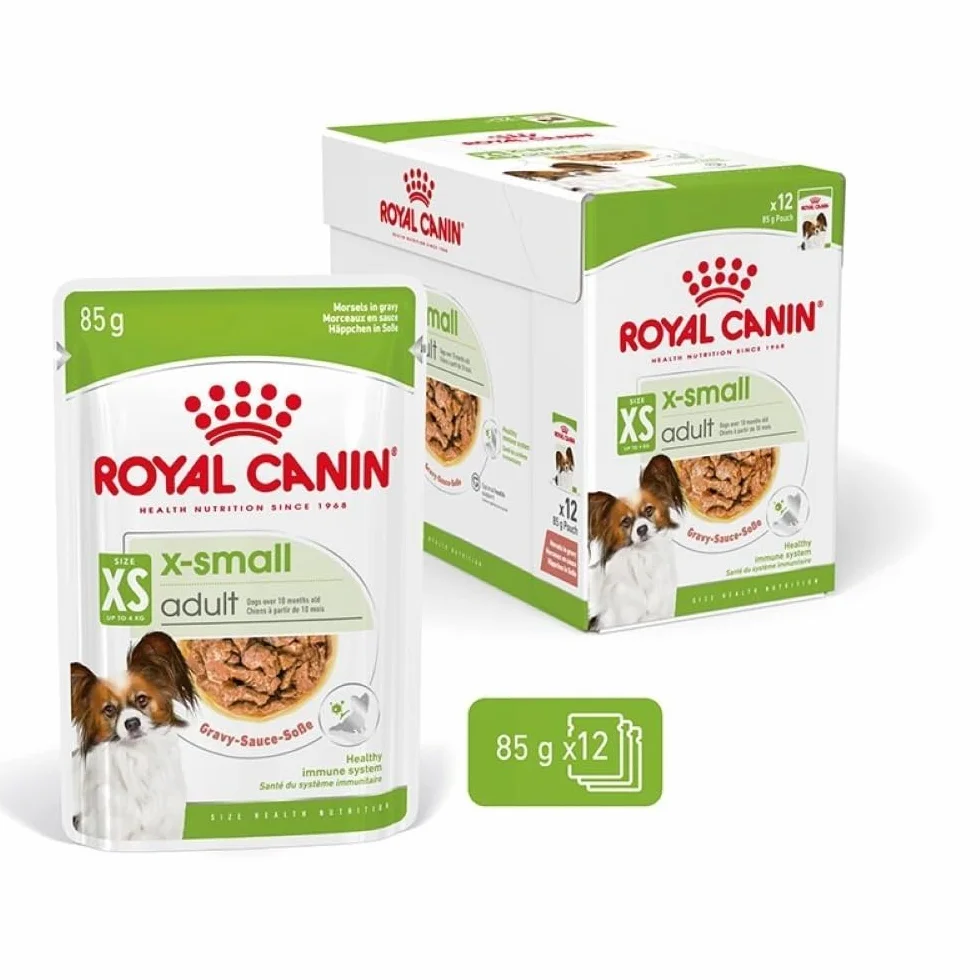 ROYAL CANIN X-Small Adult | Confezione Doppia | 2 x 12 x 85 g | Cibo umido per cani adulti e molto piccoli | A partire dal 10° mese | Con bocconcini in salsa | In buste