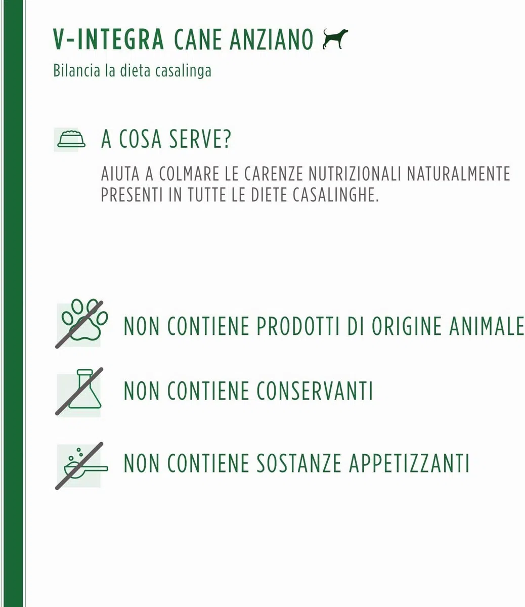 V-INTEGRA Cane Anziano 200g, Integratore Completo Ricco di Vitamine e Minerali per Dieta Casalinga e BARF, V Integra Multivitaminico Cane, Made in Italy
