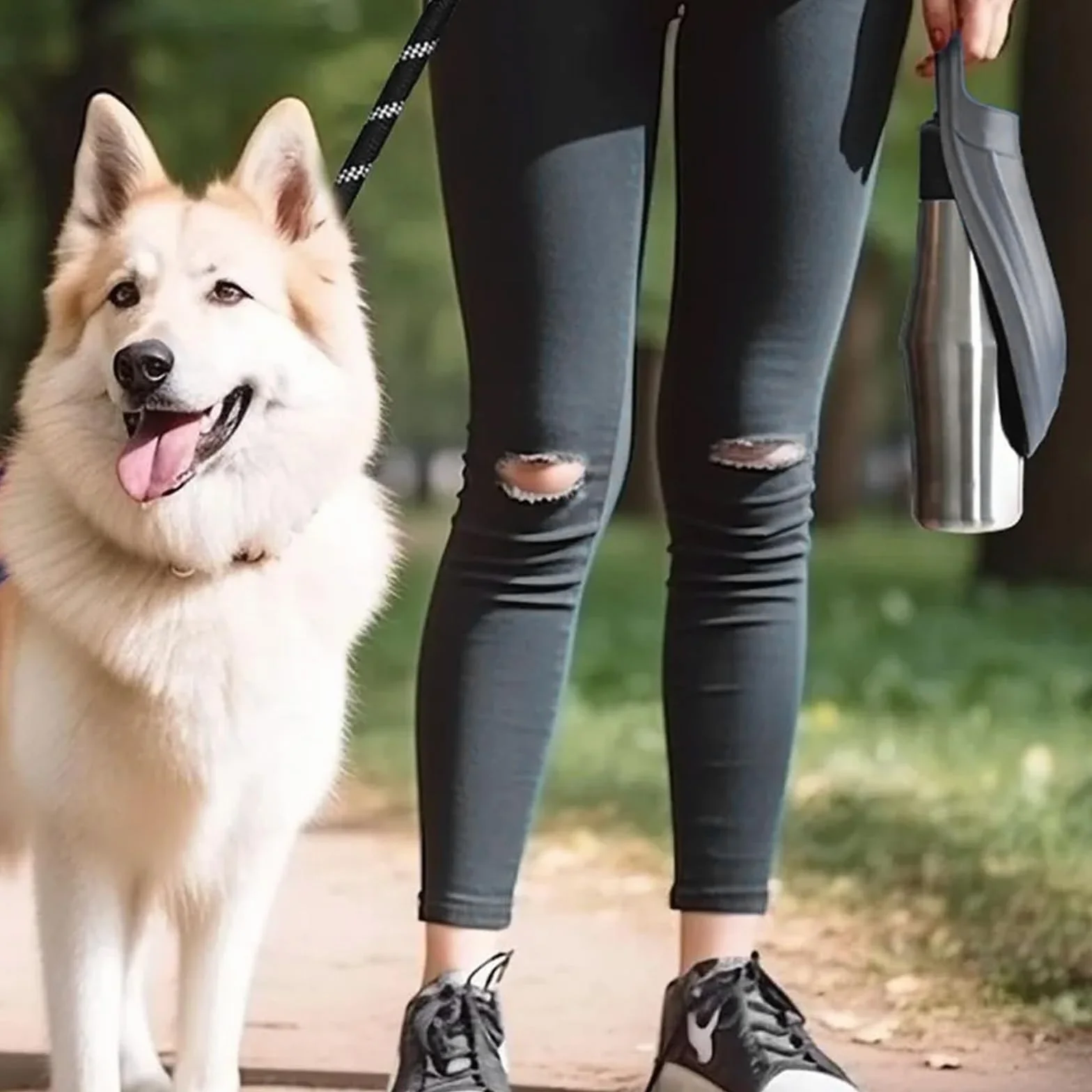 Borraccia Cane Portatile, 750ml Borraccia per Cani Antigoccia con Ciotola, Acciaio Inox Dispenser Acqua per Passeggiate Viaggi, Ciotole per Cani da Viaggio, Grigio