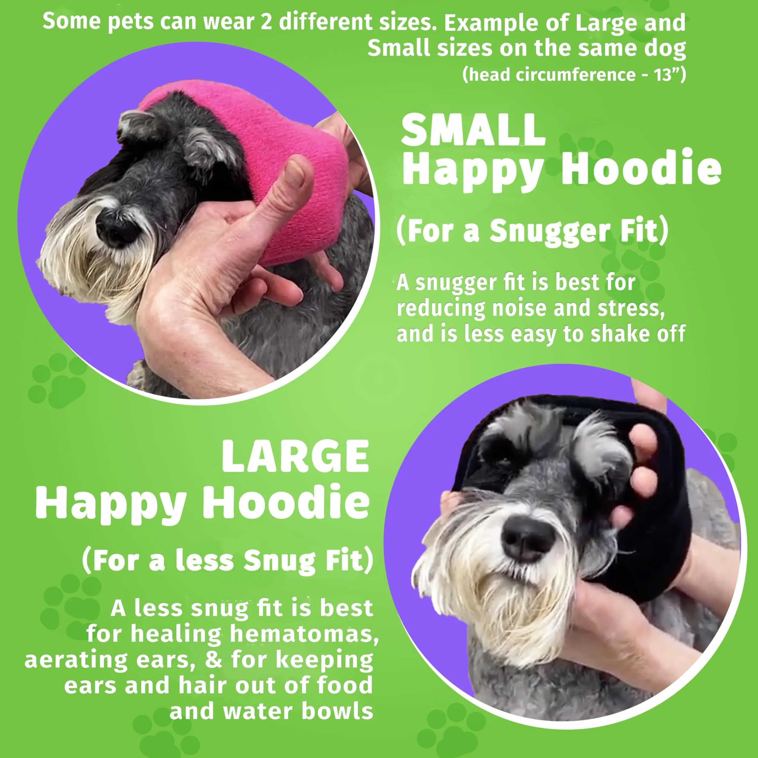 Happy Felpa con cappuccio per cani e gatti, marca americana per alleviare l'ansia, antirumore, cura del pelo, fuochi d'artificio, confezione da 2, viola (1 piccolo, 1 grande) – dal 2008