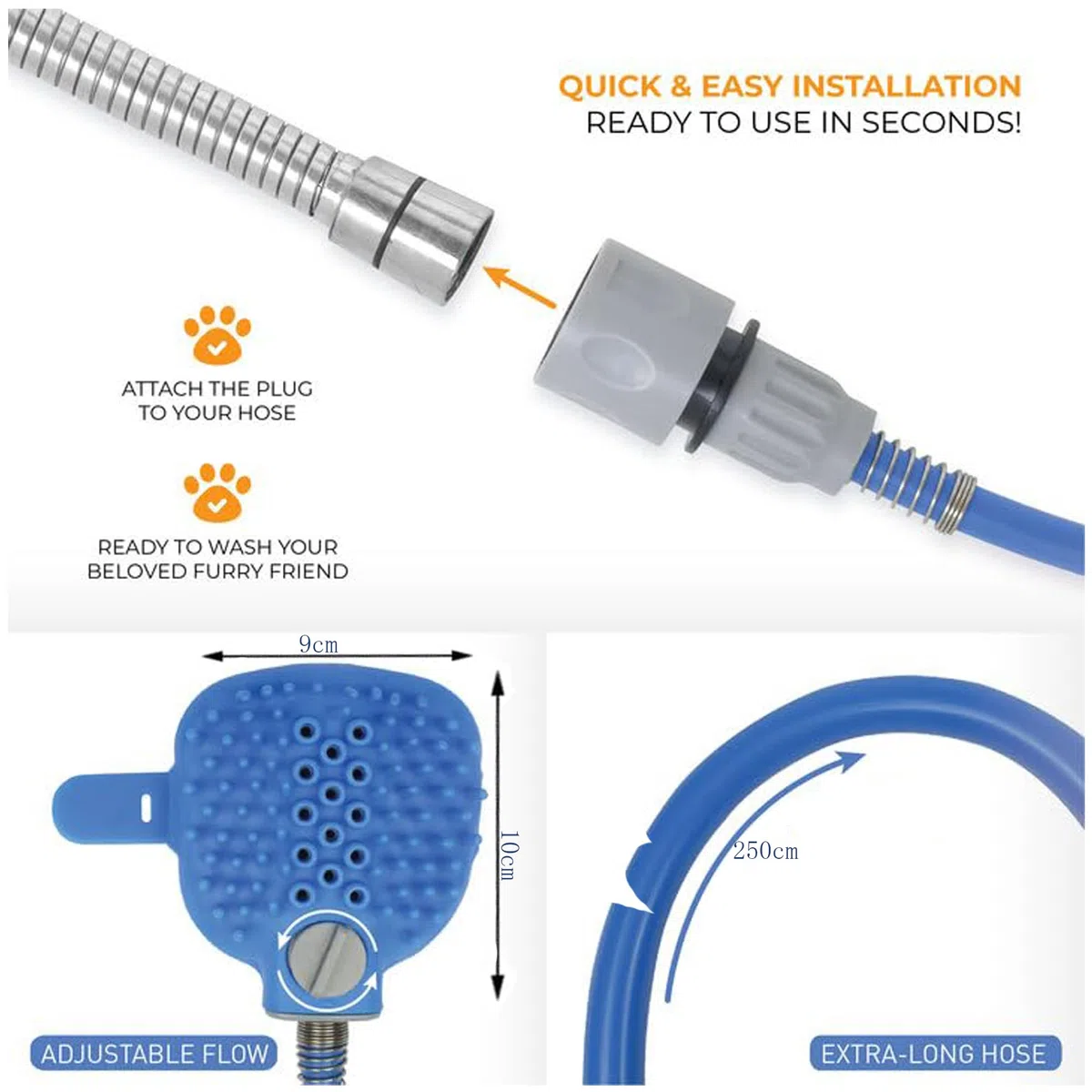 Spruzzatore doccia per animali domestici,Strumento da bagno per animali domestici,Spazzola da bagno per cani,Include tubo da 2,3 m, ideale per il bagno, la cura, massaggiare e lavare