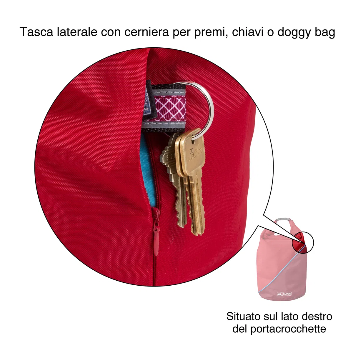 Kurgo Kibble Carrier - Contenitore Portatile per Cibo Secco per Cani - Ideale per Viaggi e Campeggio con Struttura Compatta e Capacità 2,3 kg - Rosso Chili