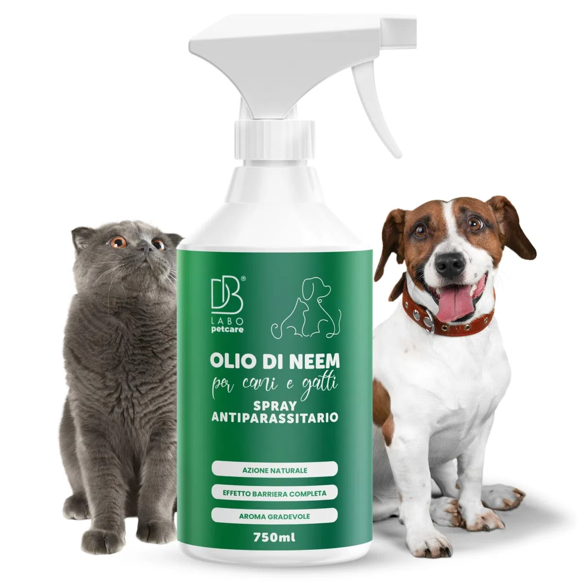 Db Labo - Olio Di Neem per Cani 750ml - Spray Olio Neem Repellente per Cani Sgradito a Zecche, Pulci, Zanzare e Insetti - Azione Naturale con Aroma Piacevole abbinabile a Repellente Antipulci