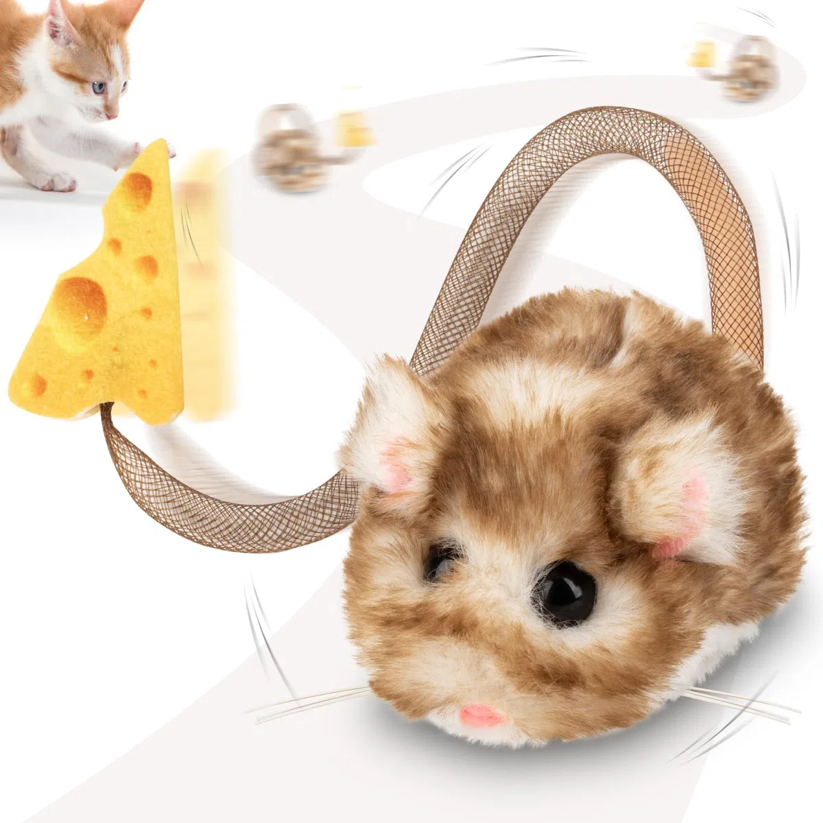 Migipaws Giocattolo interattivo per gatti, topolino elettrico con coda che si muove, sensore intelligente, squittio, giocattolo per gatti con erba gatta, ricaricabile