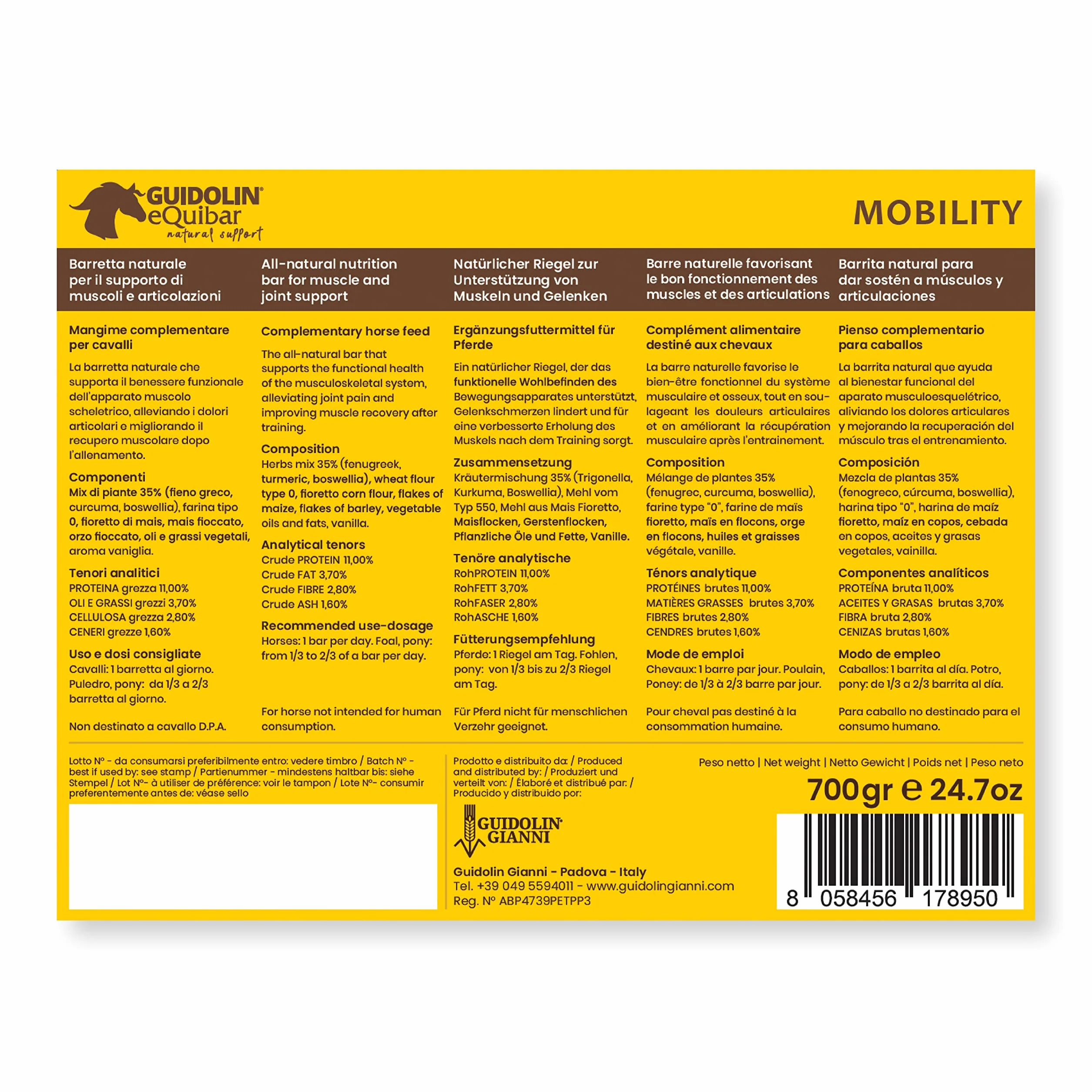 EQUIBAR Mobility: barretta naturale per il supporto di muscoli e articolazioni del cavallo - 700 gr