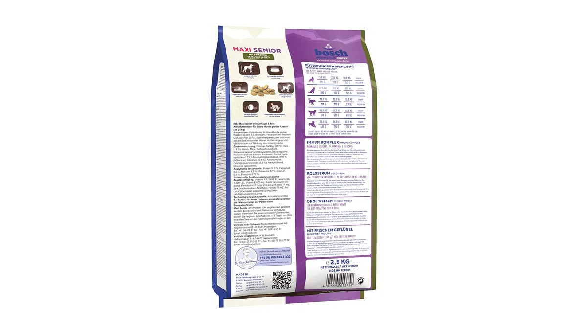 bosch HPC Maxi Senior con pollame fresco e riso | Cibo secco per cani anziani di razza grande (da 25 kg) | 1 x 2500 g (Confezione da 2)