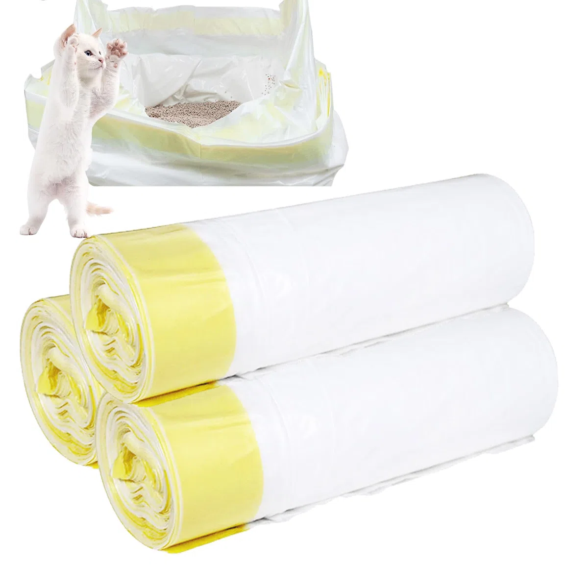 3 rotoli/60 sacchetti per lettiera per gatti, 94 x 45 cm, con tracolla, per lettiera per gatti, antistrappo, per liquidi, spessi e spessi per gatti, con portata di 10 kg