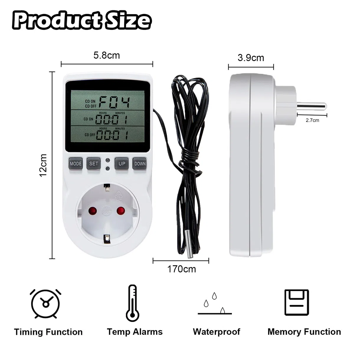 Termostato Presa Digitale Regolatore di Temperatura 230V con Sonda Presa con Regolatore di Temperatura per Serra, Acquario, Riscaldamento, Terrario, Acquario, Rettili, Incubatore Thermostat