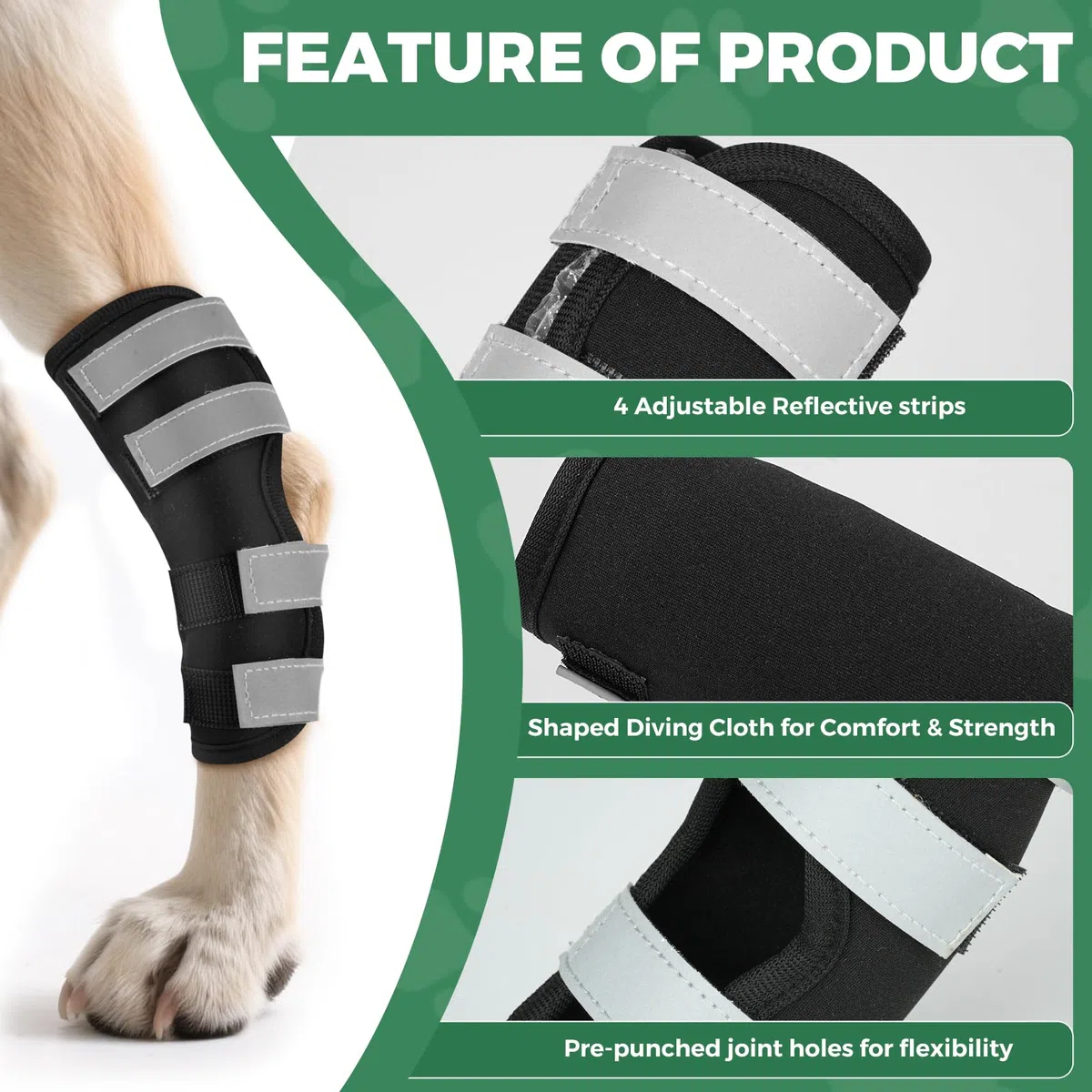 OHCOZZY Ginocchiera per Cani 2 Pezzi con Cinturini Riflettenti，Anti-Leccamento Tutore per Zampe Posteriori del Cane Che Fornisce Supporto Articolare per la Guarigione di Ferite e Distorsioni,S