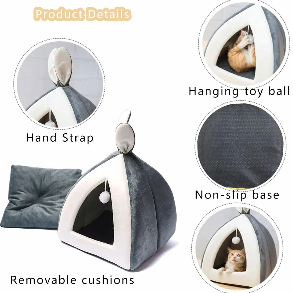 cuccia gatto chiusa, cuccia per gatti Con giocattolo sospeso, lettino gatto, Adatto ad animali domestici di peso inferiore a 6 kg, Resiste efficacemente al freddo, L (XL)