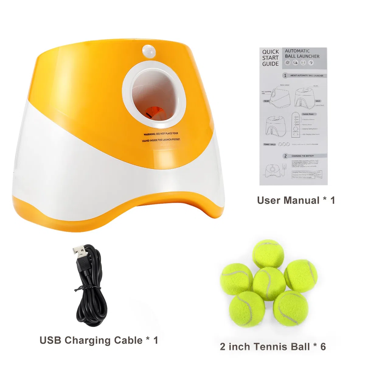 Galatée Lanciatrice Automatica a Sfera, Lanciagranate Per Palline Interattiva, Lanciagrana Automatica Per Cani, Lanciatore Di Palle Per Cani Con 6 Mini Palline Da Tennis(Arancia)