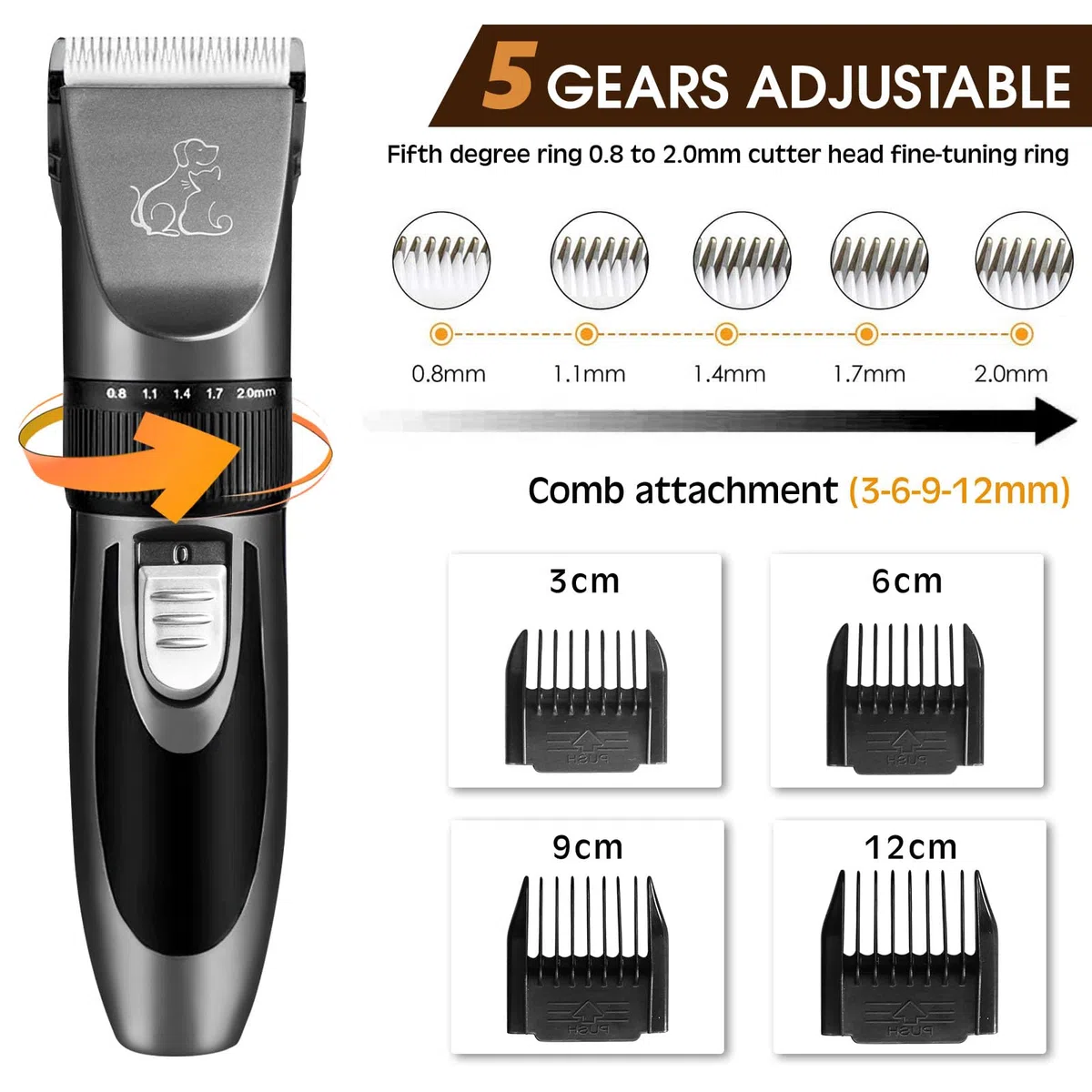 Tosatrice per Cani pelo Lungo Professionale, Rasoio Pelo Lungo per Gatti Macchinetta, Adatto per Peli di Animali Domestici Spessi e Opachi, Impermeabile IPX7, Ricaricabile, Basso Rumore