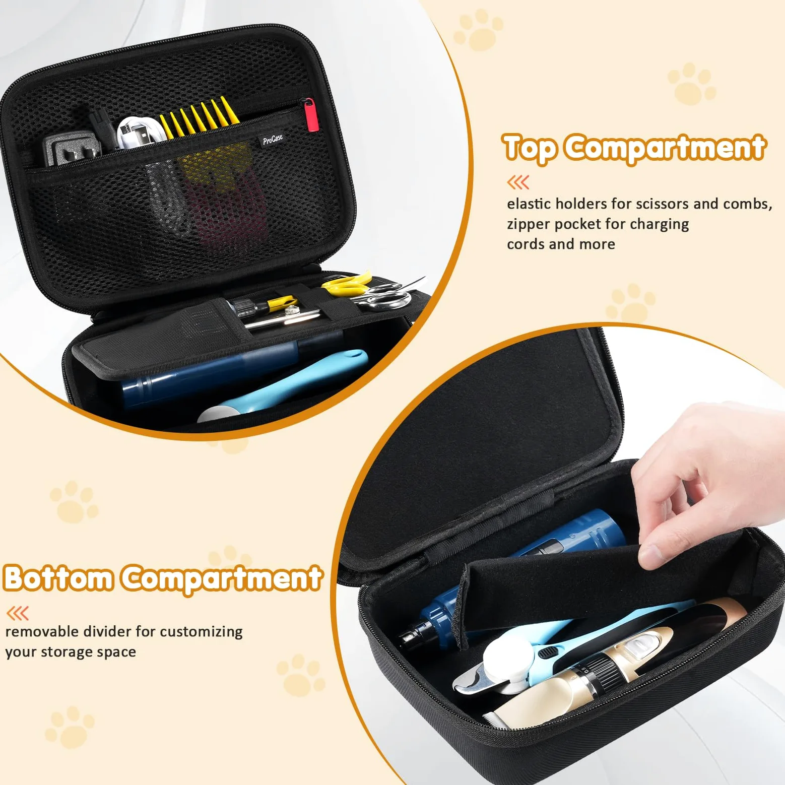 ProCase Borsa per la Toelettatura del Cane, Organizzatore di Viaggi per la Cura Della Pelliccia e Toelettatura Degli Animali Domestici -Nero