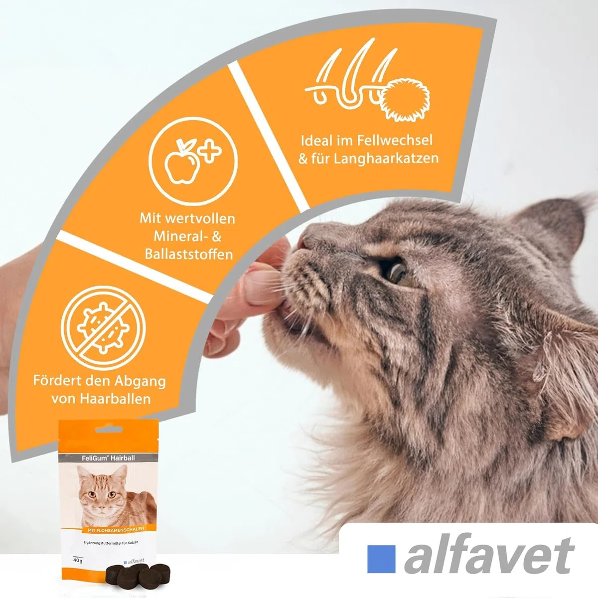 Alfavet FeliGum Hairball (40 g) – alimento complementare per gatti – chew drops morbidi per supportare l’eliminazione dei boli di pelo – con fibre e minerali