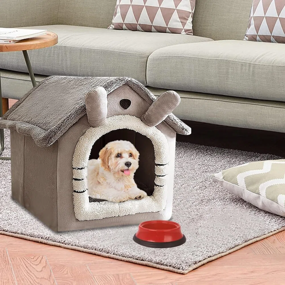 Voarge Letto per grotta di gatto, interno per casa, letto pieghevole, per cani, con cuscino rimovibile, impermeabile, caldo, resistente alle intemperie, per gatti, cani, M