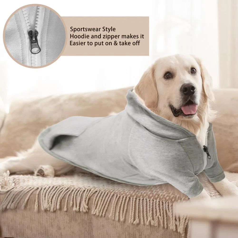meioro Felpe con Cappuccio per Cani Vestiti caldi per Animali Domestici Abbigliamento Sportivo per Cani e Gatti con Cappello e Cerniera (XXL, Grigio)
