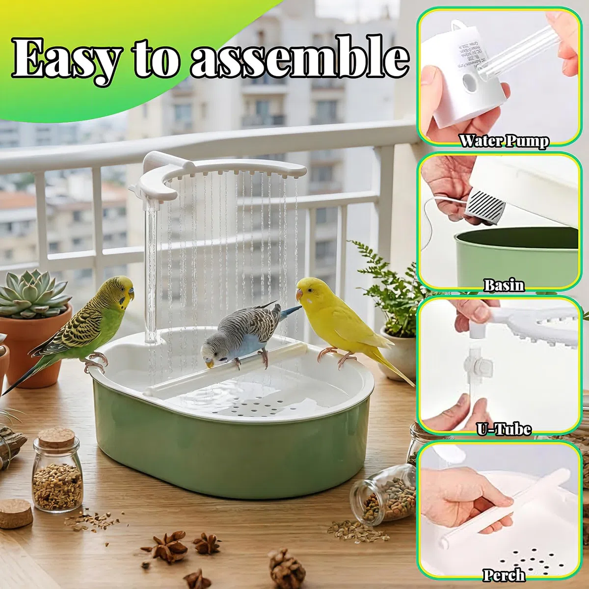 Vasca da Bagno Automatica per pappagalli, Doccia per Uccelli con Flusso d'Acqua Regolabile, Bagno Automatico per Uccelli, Doccia Automatica per pappagalli, per inseparabili, Uccelli Domestici