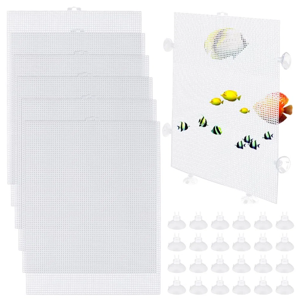 OLYCRAFT Divisore per Acquario 4 pz, Plastica Bianca, 26x33.5cm, 24 Ventose Trasparenti, Separatore per Acquario