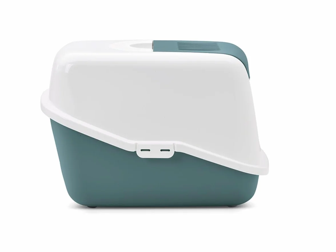 lettiera gatto chiusa - Savic Nestor - verde - con coperchio - frontale apribile - filtro a carbone - design moderno - 56x39x38,5 cm