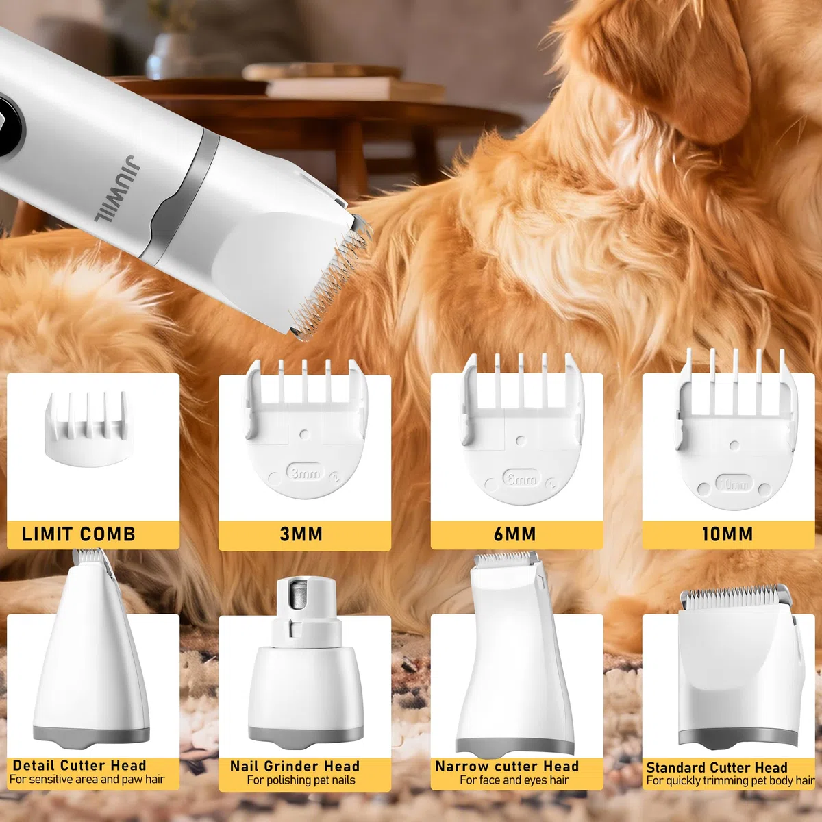 Tosatrice per cani per toelettatura, JIUWIIL Kit per toelettatura cani 4 in 1 Tosatrice con display LCD, Tosatrice per cani per unghie delle zampe, Rasoio Prodotti