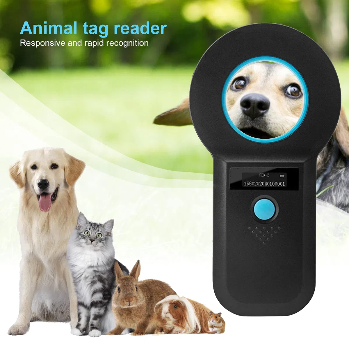 Scanner Microchip Nero, Lettore per Identificazione Animali Domestici Cani Gatti, Portatile EMID Fox-B (ISO11784/11785)