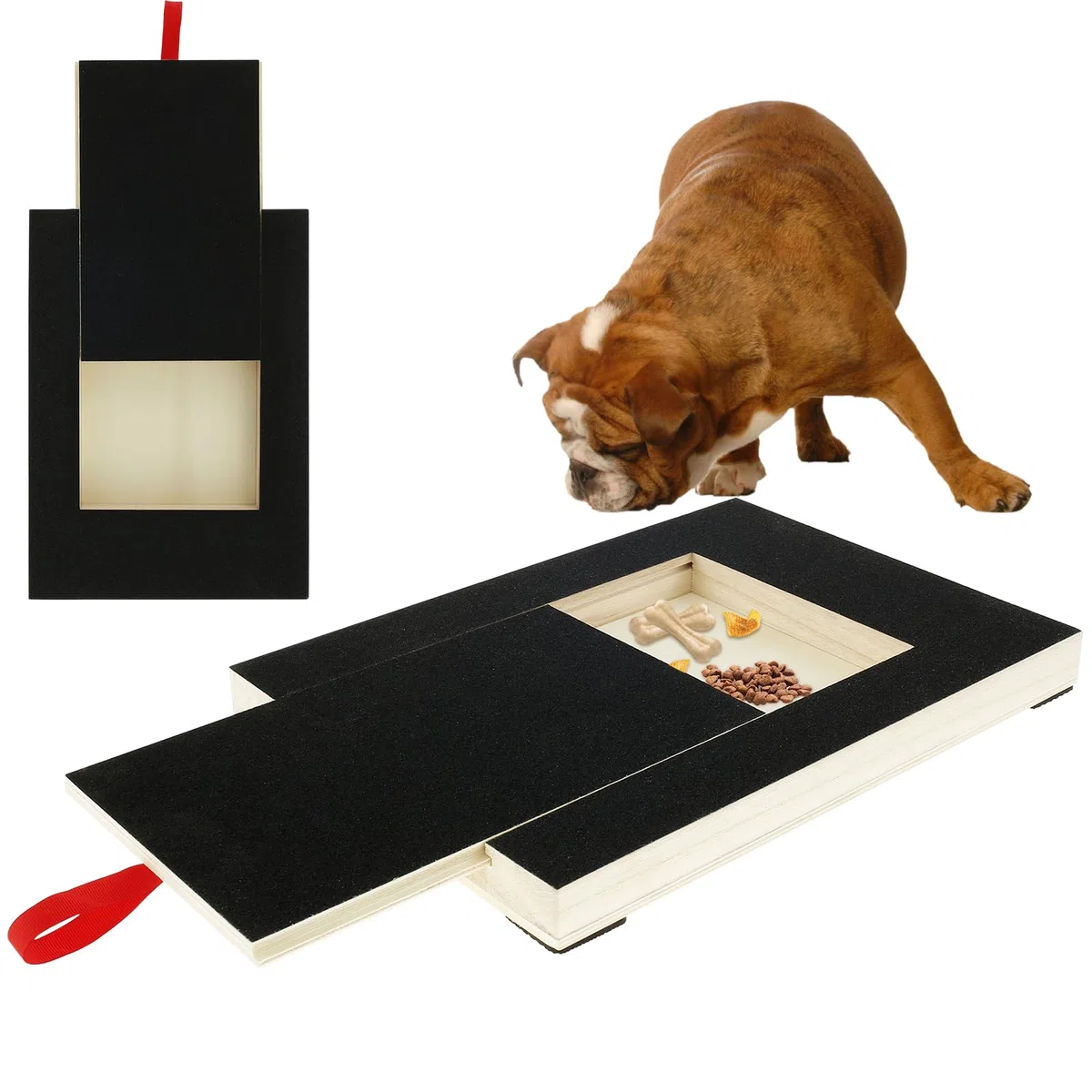 Lima per unghie per cani, in legno, con scatola per snack integrata, carta vetrata, per cuccioli, alternativa a tagliaunghie e smerigliatrici per cani (nero)