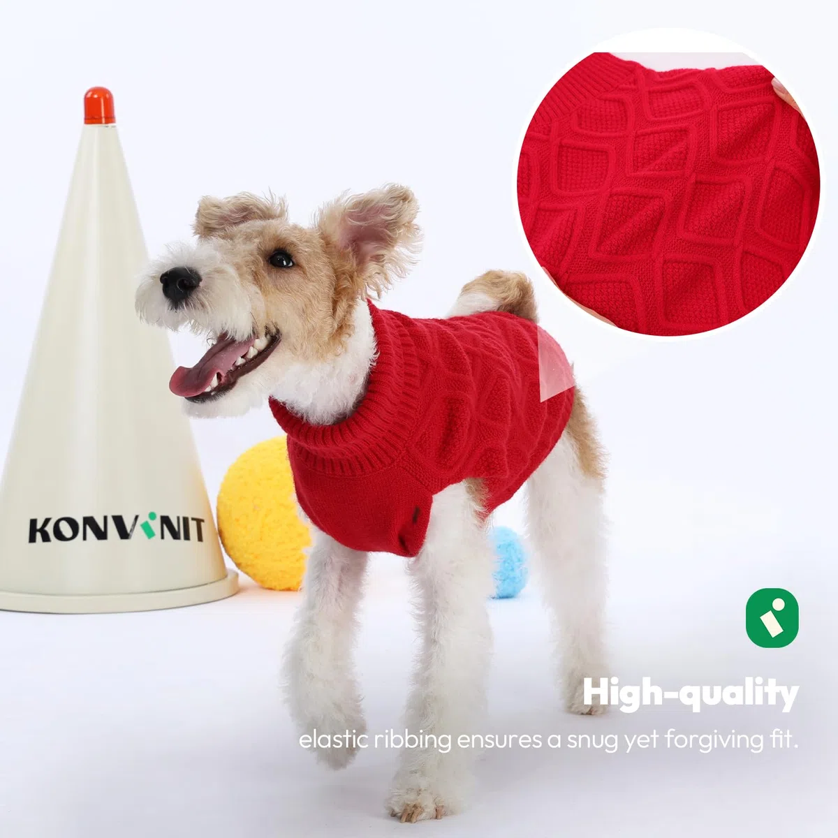KONVINIT Maglione per Cane Piccolo Senza Maniche a Collo Alto Maglia Morbida ed Elastica Maglioncino Cane Chihuahua - Rosso Natalizio/Blu