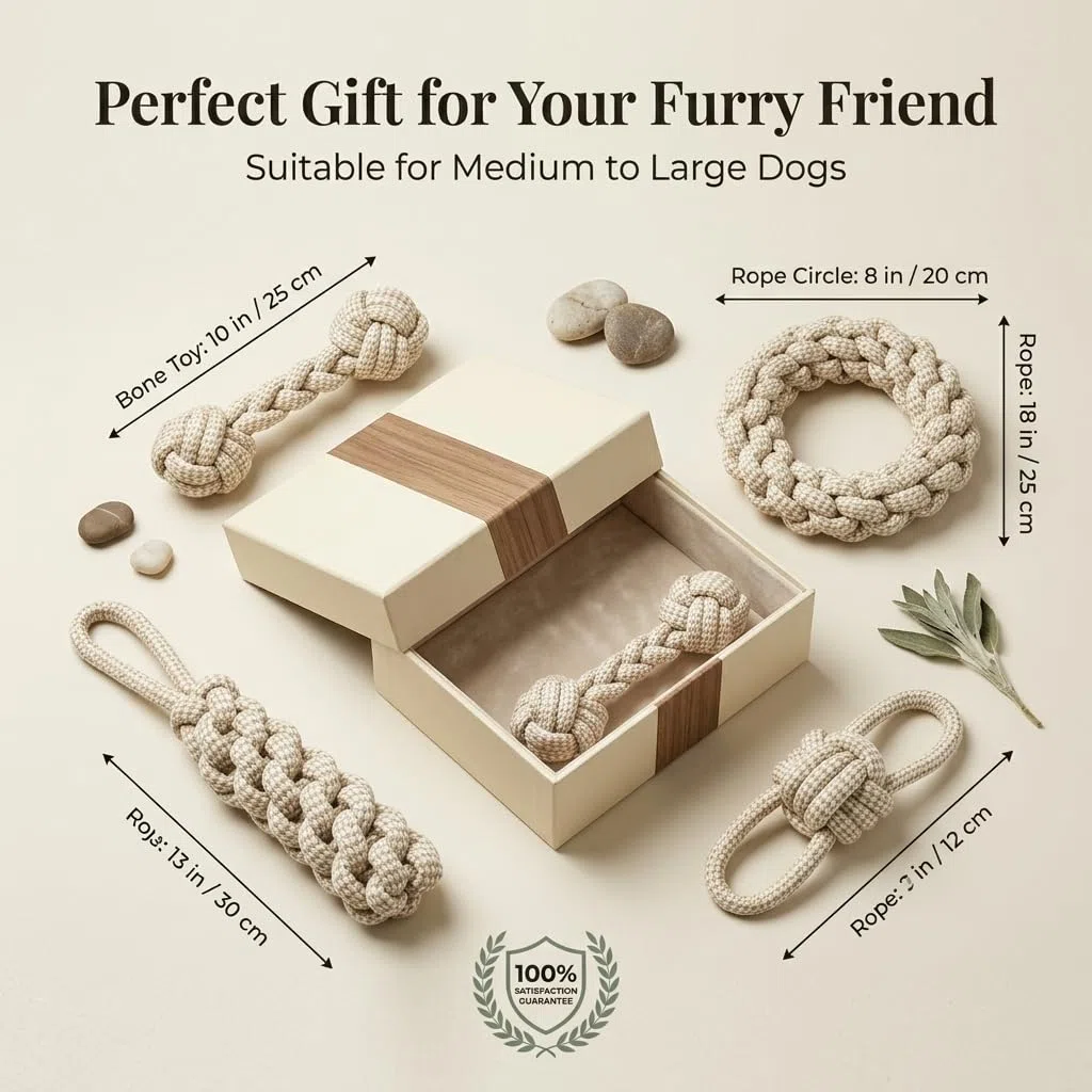 NEXUS - Set da 4 giocattoli per cani in corda di cotone, design carino, giocattolo da masticare resistente per cani piccoli e medi, gioco interattivo N16TOYPROJECT05