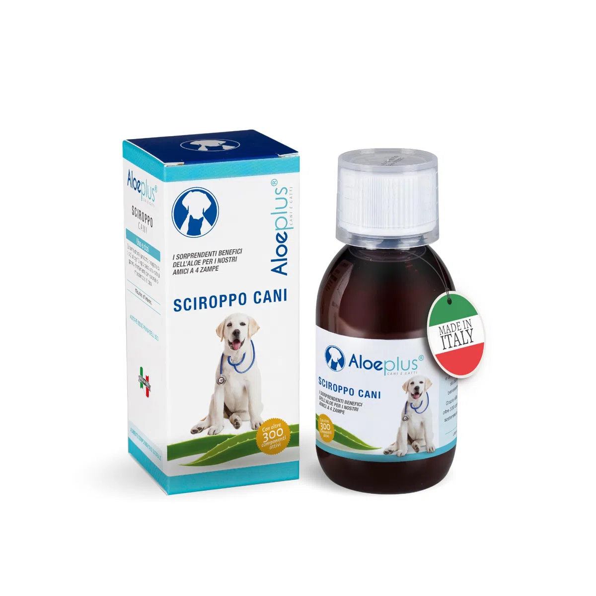 ALOEPLUS Cani Sciroppo 150ml - Alimento Complementare Energetico, Disintossicante a base di Aloe Arborescens BIO, Rafforza le Naturali Difese, Ideale come ricostituente Cani Anziani e Cuccioli