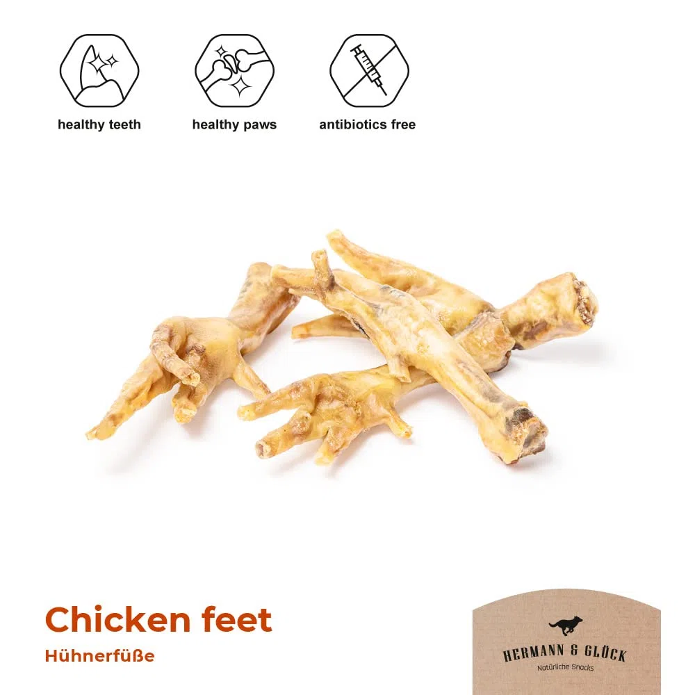 Hermann & Glück Zampe di Gallina Premium Naturale | Snack Senza Cereali | Carne Essiccata per Cani 1/2kg
