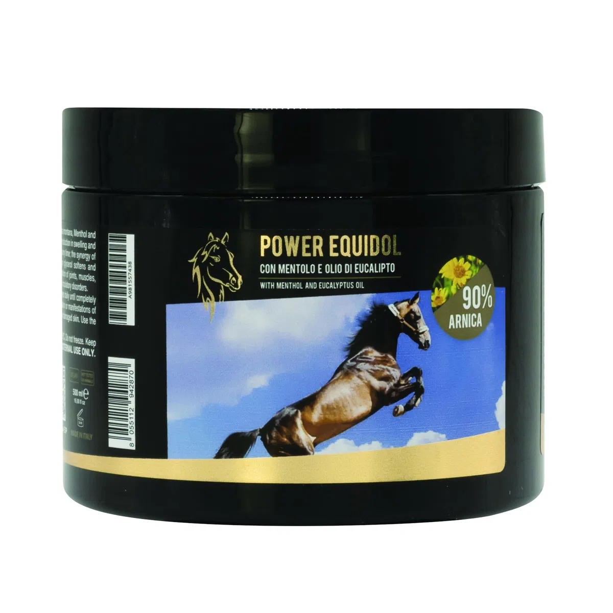 LINEA 101 - Crema Muscolare 500ml Naturale per Cavalli, Power Equidol, con Arnica 90%, Mentolo ed Eucalipto, Lozione Rinfrescante e Tonificante, Ideale dopo l’attività fisica, Made in Italy
