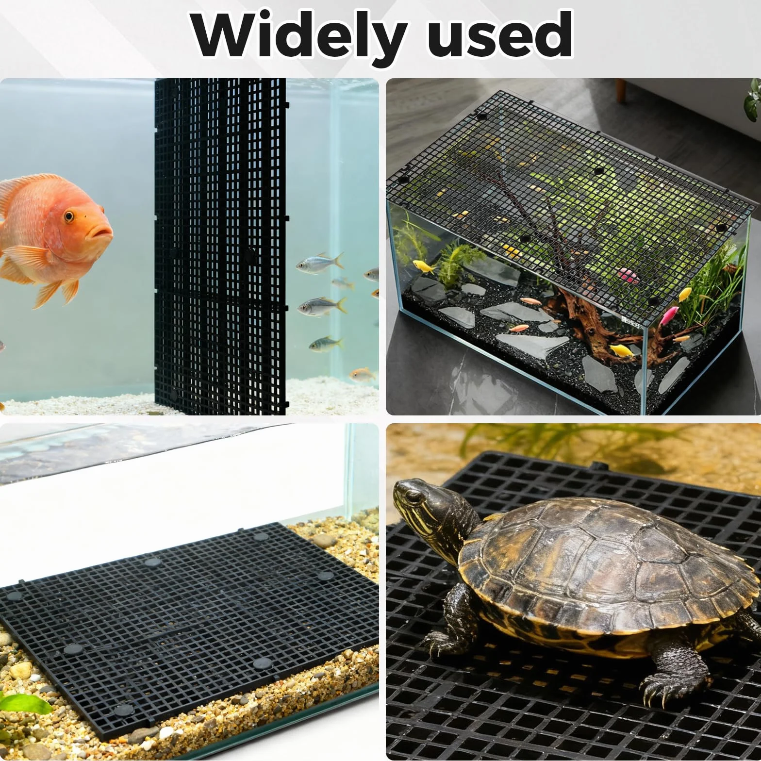 VOSSOT 8 pezzi Griglia in plastica per acquario 30 × 15 cm con 48 staffe e 2 ventose, sottofondo in plastica per acquario, accessori per acquario, tappetino per acquascaping e protezione del pavimento