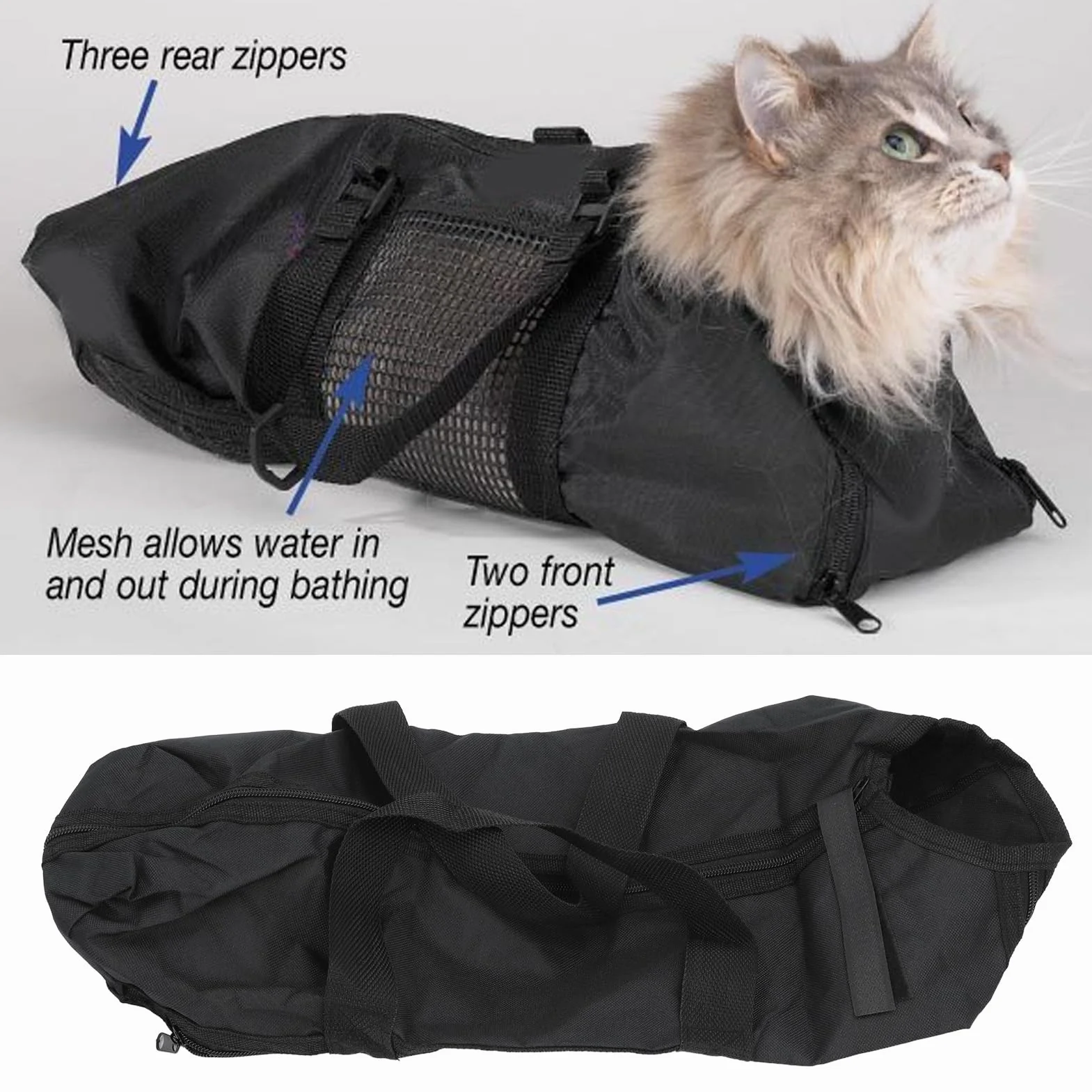 Fockety Borsa per Toelettatura Gatti, Borsa per Trattenuta da Bagno per Animali in Tessuto Oxford con Cerniere Anteriori e Posteriori, Maniglie e Gancio per Appendere, Borsa per