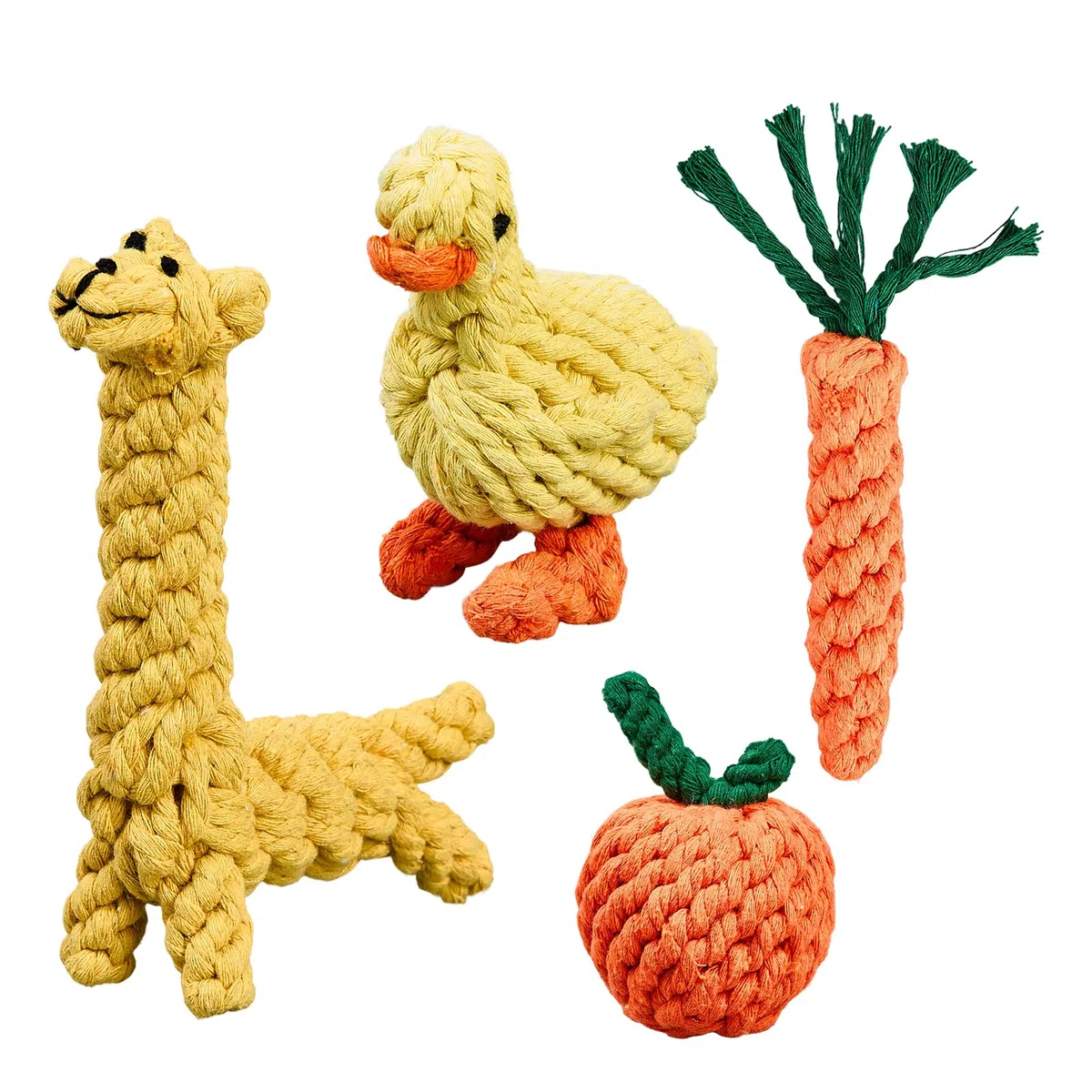 NEXUS - Set da 4 giocattoli per cani in corda di cotone, design carino, giocattolo da masticare resistente per cani piccoli e medi, gioco interattivo N16TOYPROJECT04