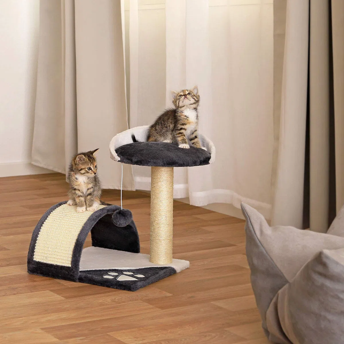 lionto Tiragraffi per Gatto Albero Tiragraffi Gatto Gioco Giocattolo Gatti Altezza 43 cm, Grigio/Bianco