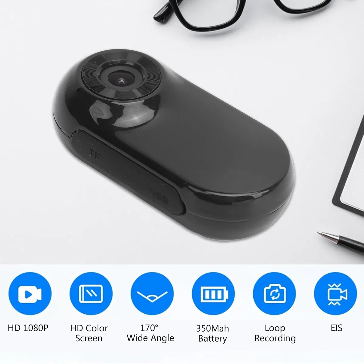 Collare per Fotocamera per Animali Domestici, Mini Fotocamera per Registrazioni Video con Schermo LCD da 0,96 Pollici Grandangolo da 170 Gradi, Collare per Fotocamera per Gatti,