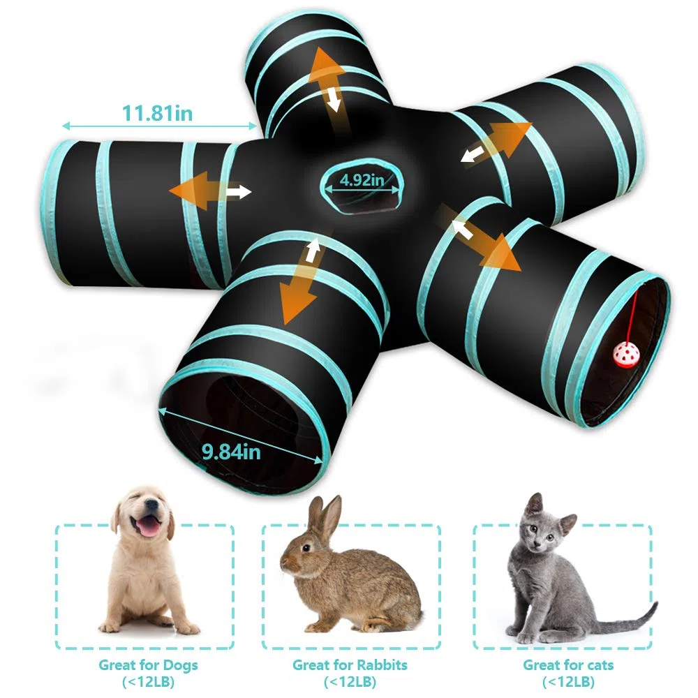 Giocattolo per gatti, tunnel per gatti, giocattolo per cani, tunnel di gioco a 5 vie, per gatti, cuccioli, gattini, conigli