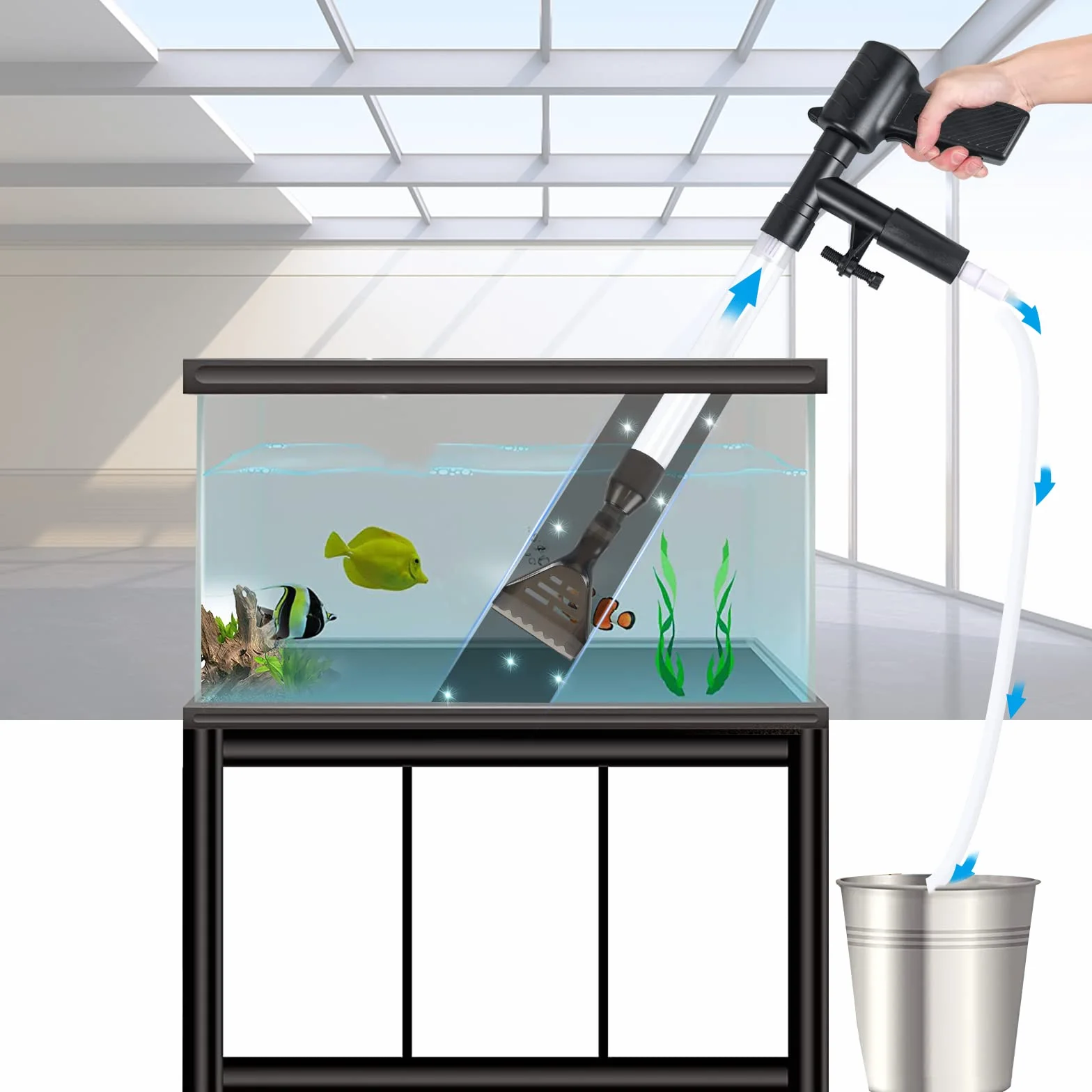 Aspirapolvere per Acquario, Sifone Aspirarifiuti Kit per la Pulizia della Ghiaia dell’Acquario con Ugello Lungo, Pompa Sifone Acquario per Pulizia Fondo Acquario
