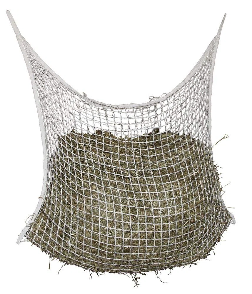Kerbl rete da fieno per alimentazione di 12 ore, Sacco per fieno, Rete per alimentazione, Maglie 3x3 cm, Bianco, 120x90 cm, Poliestere, Alimentazione animali, Cavalli, Resistente, Antistrappo